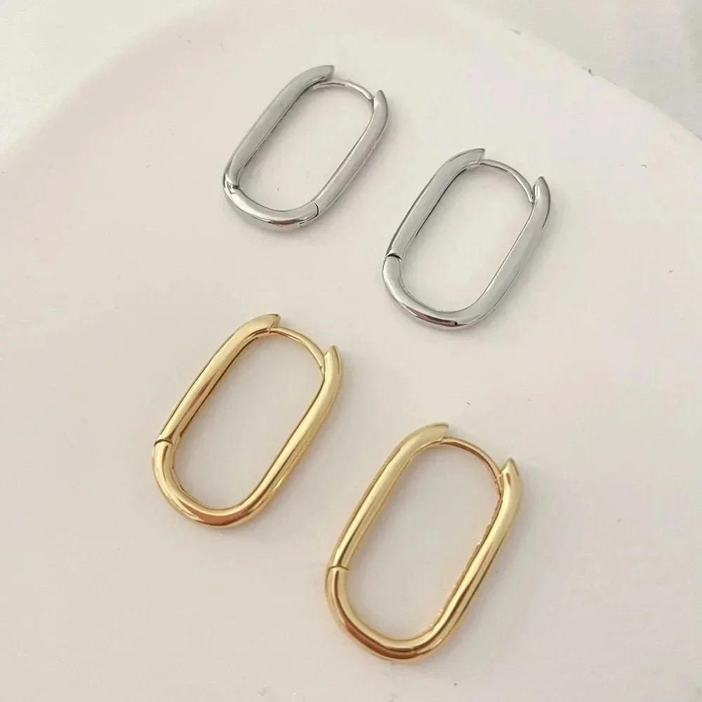 925 Sterling Silver Oval Huggies U Shaped Earrings Small Hoop Earrings - Picture 8 of 9